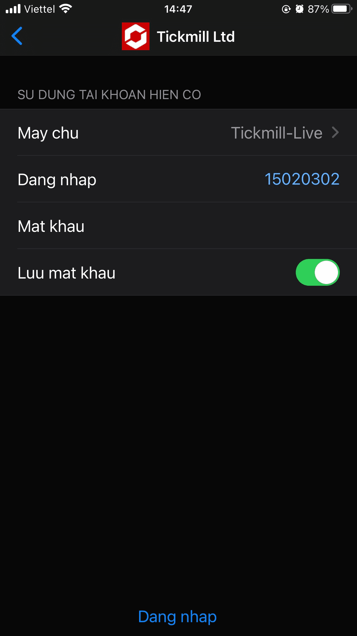 Đăng nhập MT5 Tickmill trên điện thoại