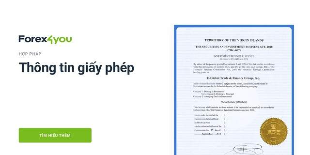 Giấy phép hoạt động sàn Forex4you bởi British Virgin Islands Financial Services Commission