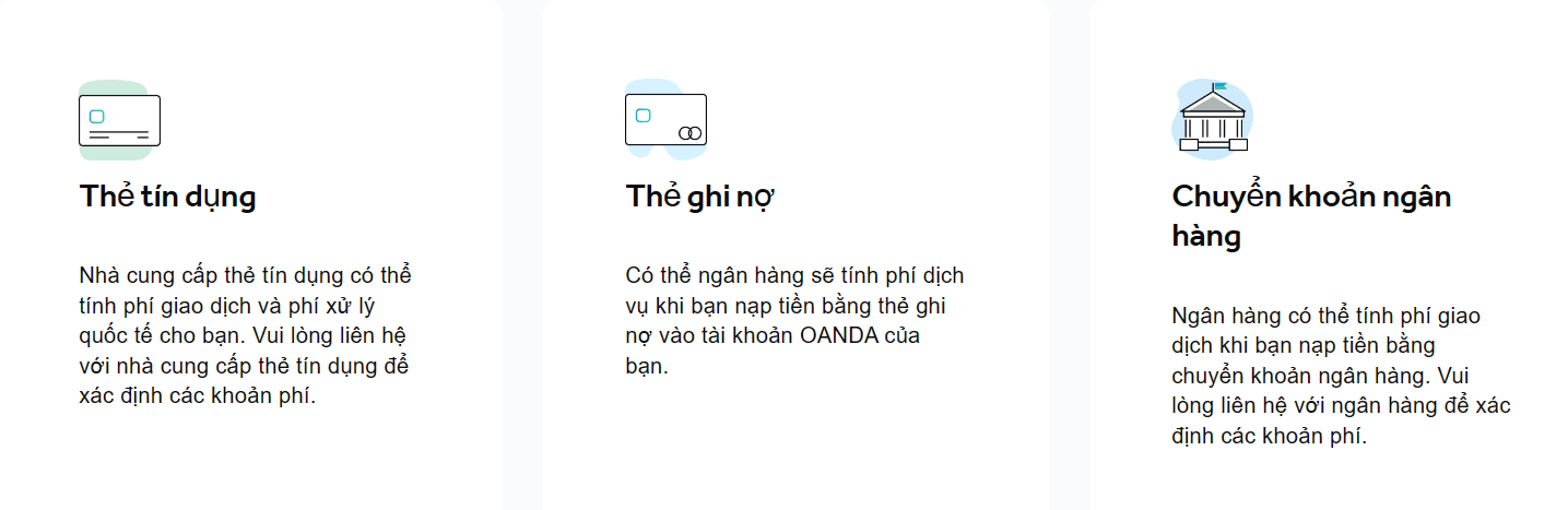 Các hình thức nạp tiền sàn OANDA