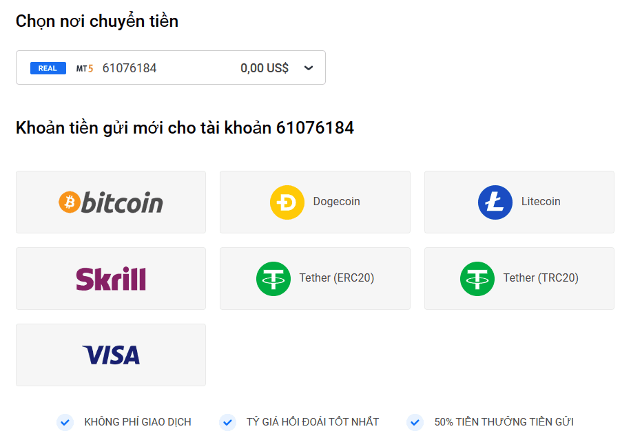 Các phương thức nạp - rút tiền