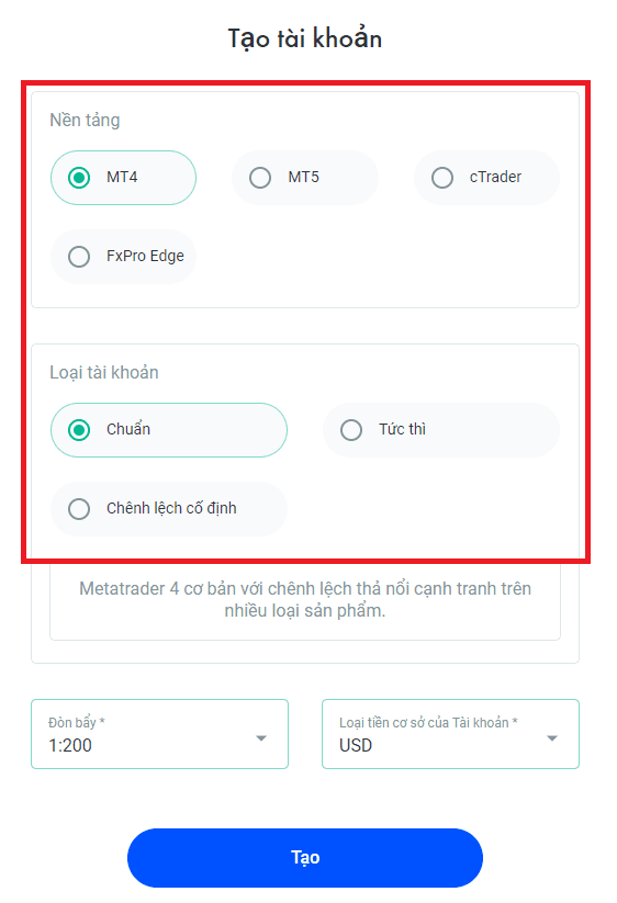 Các loại tài khoản giao dịch