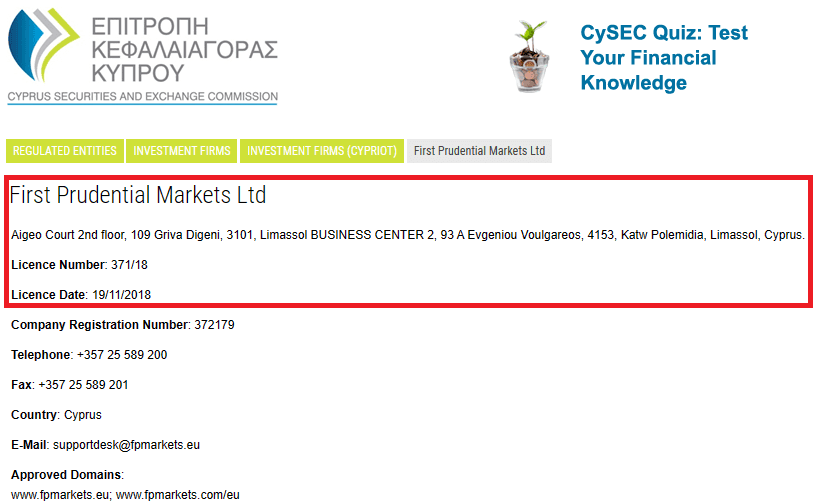 Giấy phép CySEC sàn FP Markets