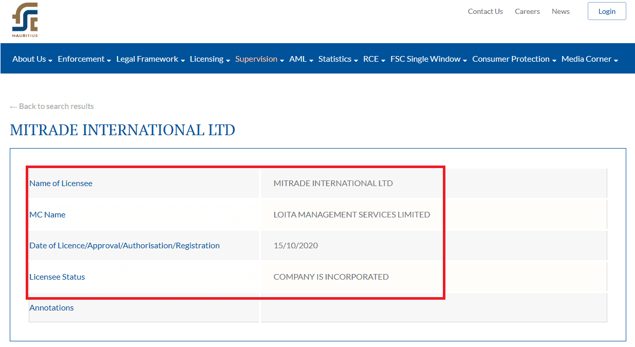 Giấy phép FSC sàn Mitrade