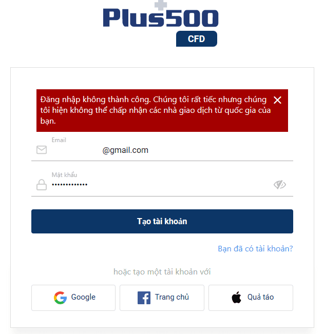 Plus500 không hỗ trợ khách hàng Việt Nam