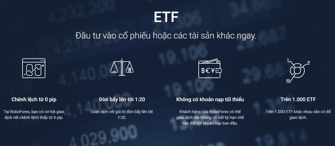 Các sản phẩm giao dịch sàn RoboForex - ETF