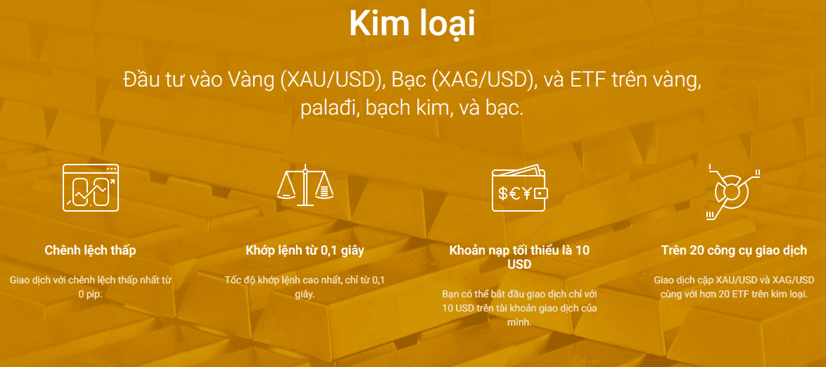 Các sản phẩm giao dịch sàn RoboForex - Kim loại