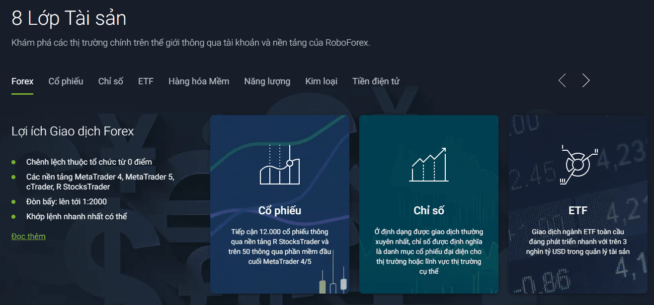 8 Lớp tài sản sàn RoboForex