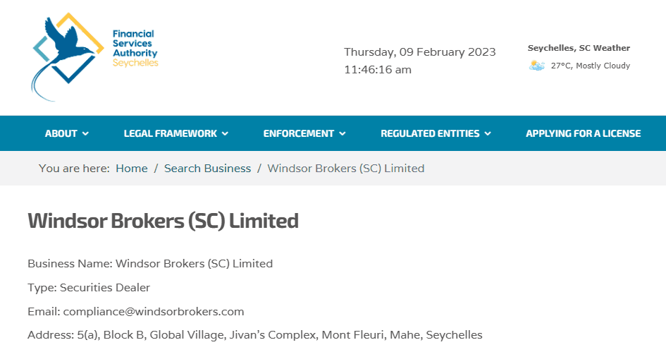Giấy phép FSA sàn Windsor Brokers