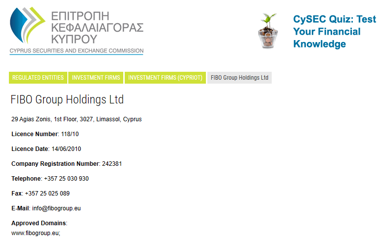 Giấy phép CySEC sàn Fibo Group