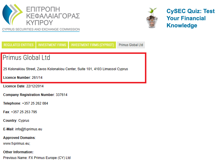 Giấy phép CySEC sàn Alpari