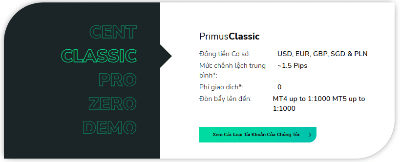 Tài khoản Classic sàn FXPrimus